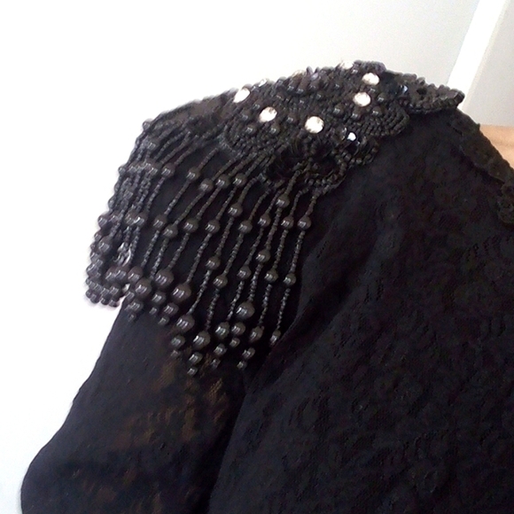 Vintage Lori Ann Black Lace Victorian Goth Dress Small - Picture 9 of 10